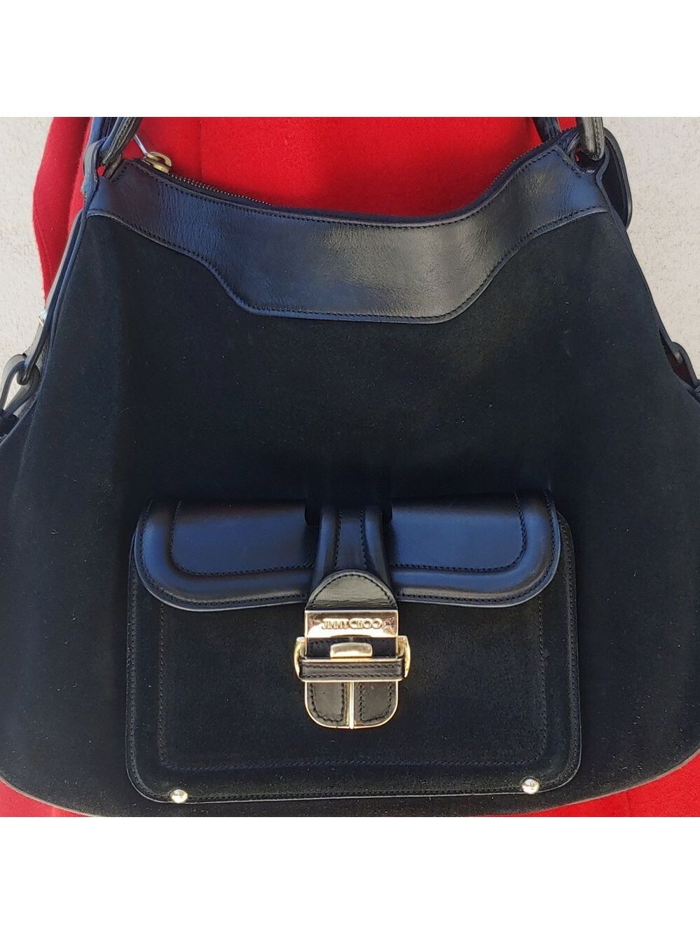 Jimmy Choo Black Leather and Suede Hobo Bag Luxury - Picture 1 of 17